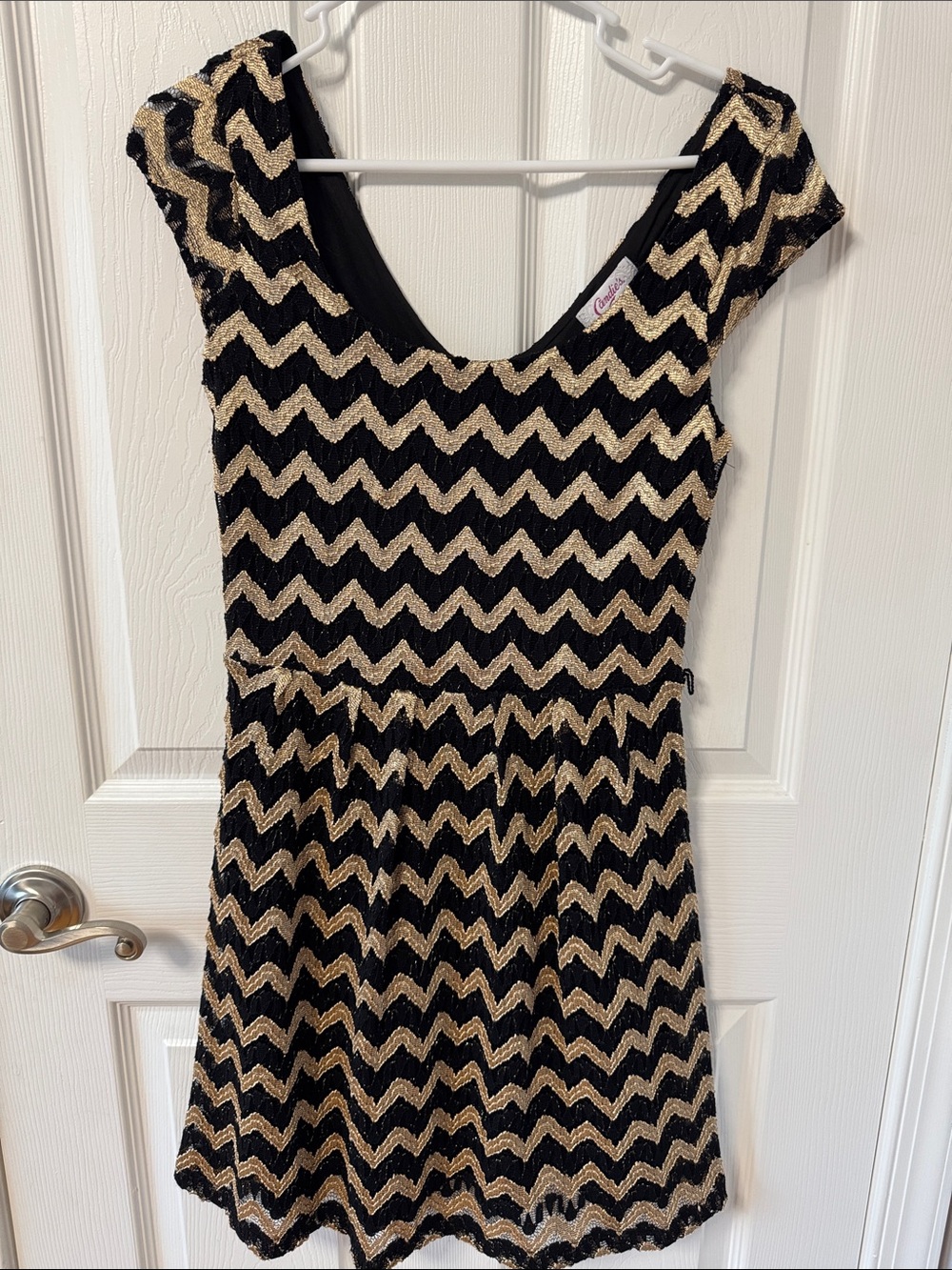 Candie's Black and Gold Zigzag Mini Dress